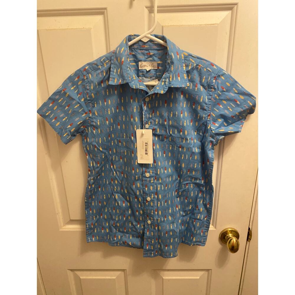 Brand New Cotton and Co Boys Size 12 Surfboard Print Short Sleeve Poplin Shirt - Picture 1 of 4